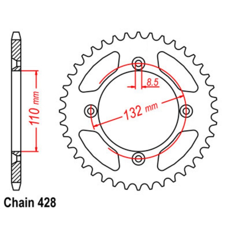 Supersprox Rear Sprocket Lightweight Alloy Red 11A-KM4-xxR (428)