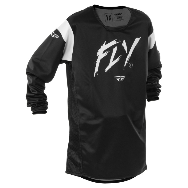 Fly Racing 2025 Kinetic MX Jersey Youth Stoke Black/White