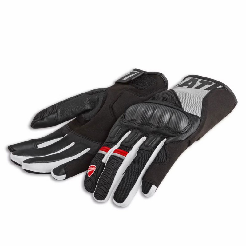 Ducati Company C2 Fabric-Leather Gloves Black/Grey/Red
