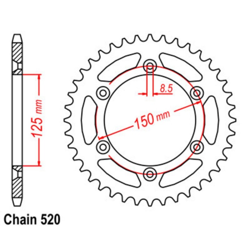 Supersprox Rear Sprocket Lightweight Alloy Red 11A-KM1-xxR (520)